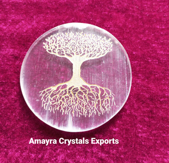 Gemstone Selenite Tree Of Life Engraved Charge Plate