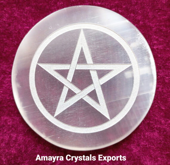 Gemstone Selenite Engraved Star of David Charge Plate
