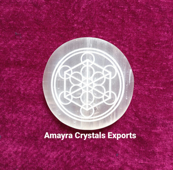 Gemstone Selenite Metatron Engraved Charge Plate