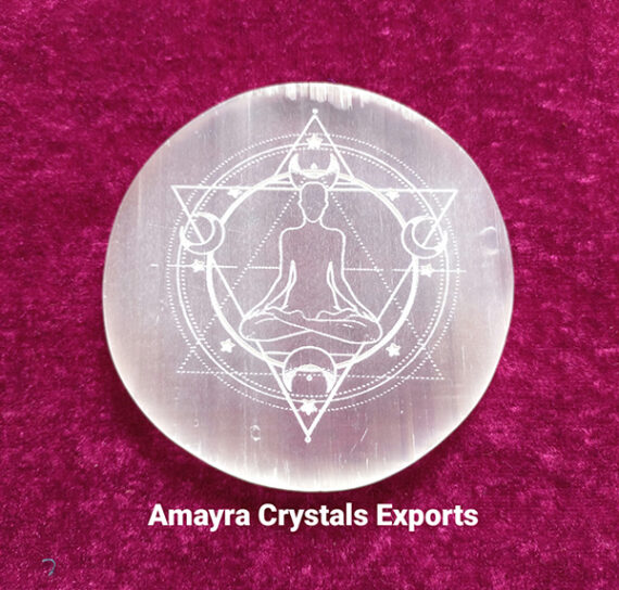 Gemstone Selenite Chakra Meditation Design Engraved Charge Plate