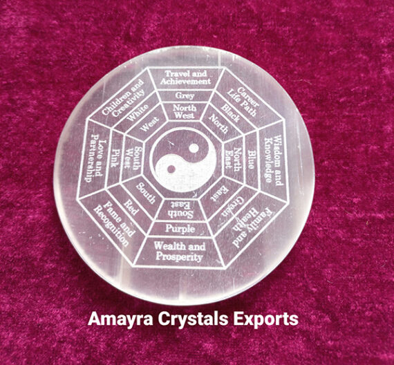 Gemstone Selenite Engraved Fengsui Ying Yang Design 2 Charge Plate