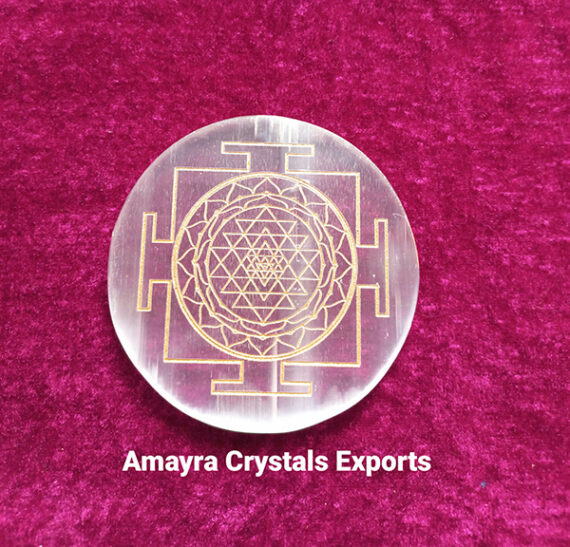 Gemstone Selenite Shriyantra Engraved Charge Plate