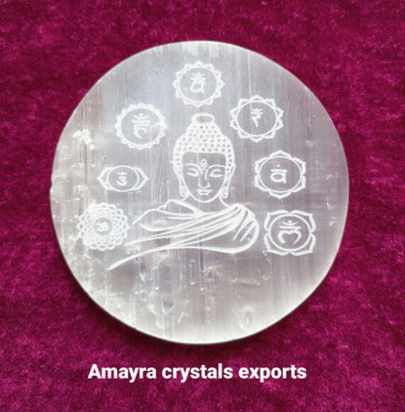Gemstone Selenite Chakra Buddha Engraved Charge Plate