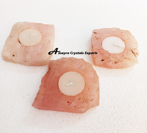Natural Gemstone Rose Quartz Candle Holder