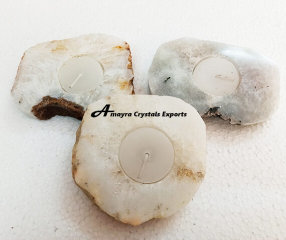 Natural Gemstone White Quartz Candle Holder