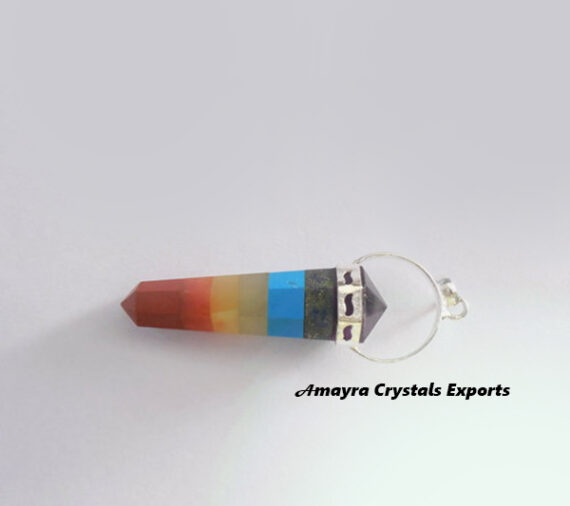Gemstone Natural Seven Chakra Bonded Double Point Pencil Pendant