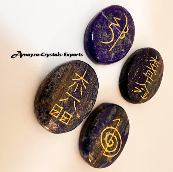 Gemstone Blue Aventurine Engraved 4 Piece Oval Reiki Set