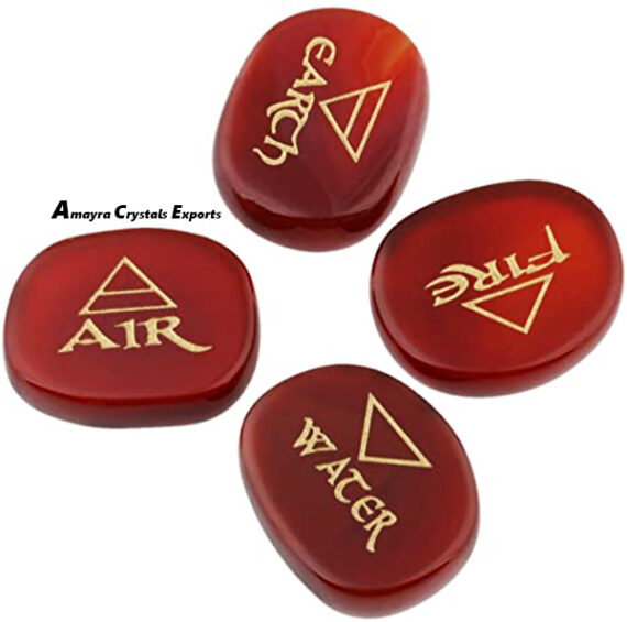 Gemstone Red Carnelian Engraved Element Set