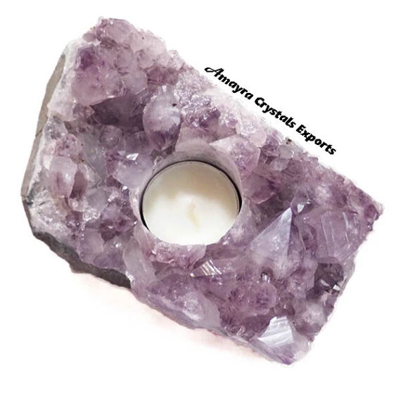 Natural Gemstone Amethyst Cluster Candle Holder