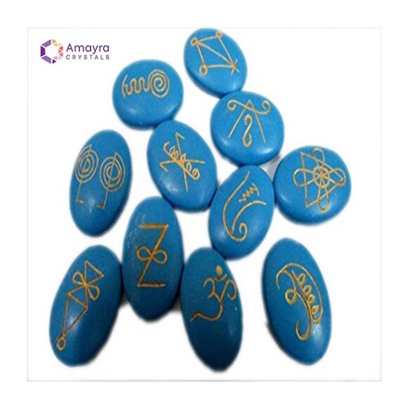 Gemstone Angelite Engraved 9 Piece Karuna Set