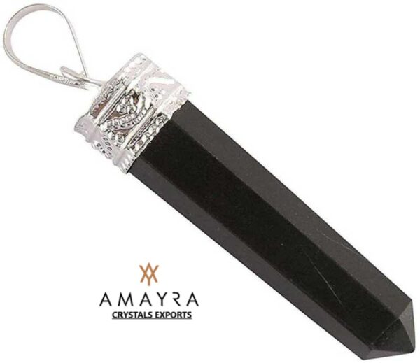 Gemstone Natural Black Tourmaline Cap Pencil Pendant
