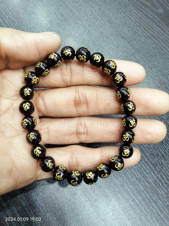 Black Obsidian Ohm 8 mm Beads Bracelet
