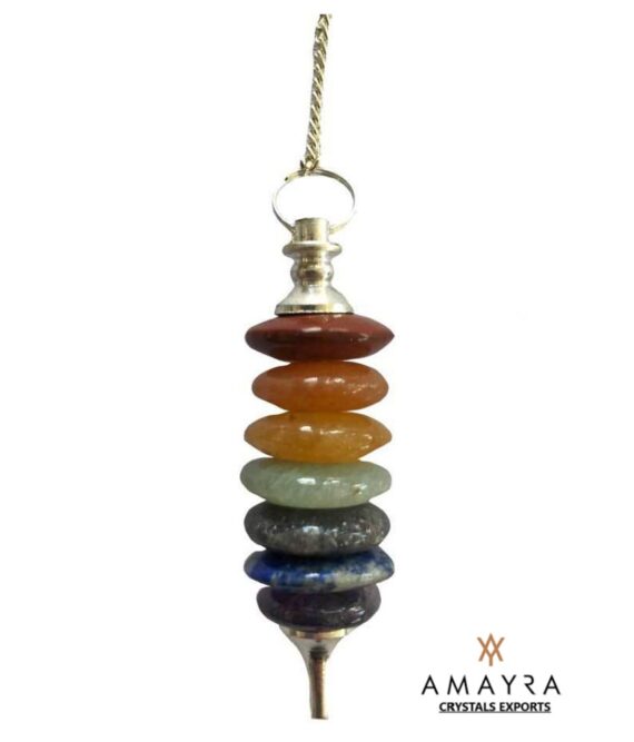 Gemstone Natural Seven Chakra Button Dowsing Pendulum