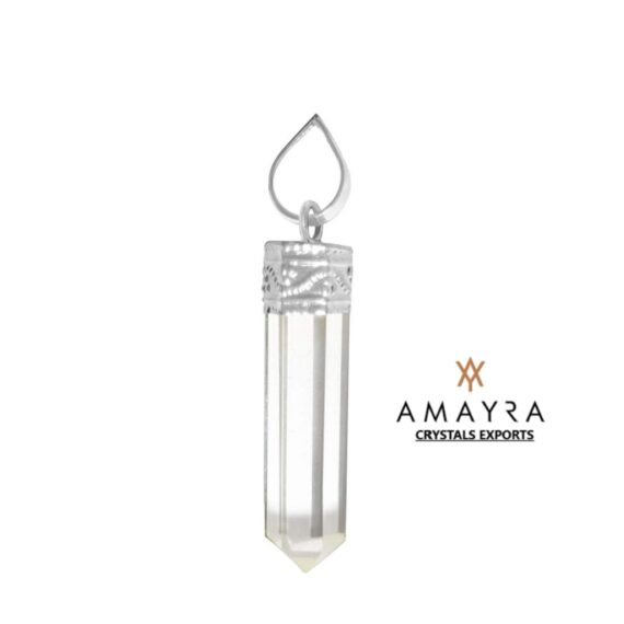 Gemstone Natural Crystal Quartz Cap Pencil Pendant