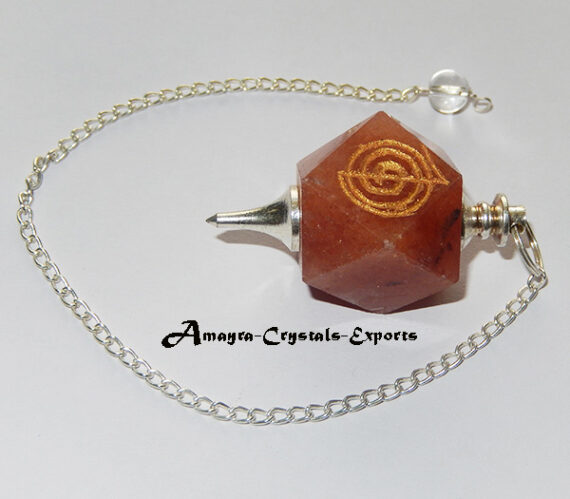 Gemstone Natural Red Jasper Reiki Engraved Hexagon Pendulum