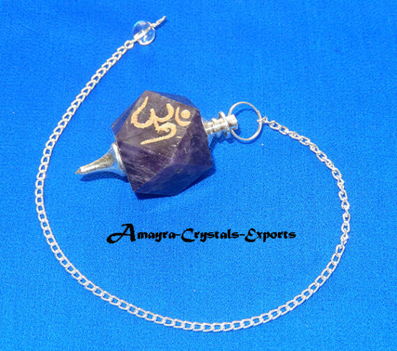 Gemstone Amethyst Ohm Engraved Hexagon Pendulum