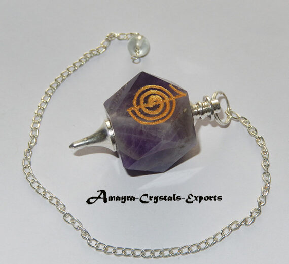 Gemstone Amethyst Reiki Engraved Hexagon Pendulum