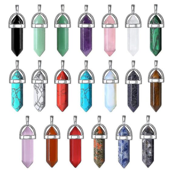 Gemstone Natural Mixed Gemstone Double Point Pencil Pendant