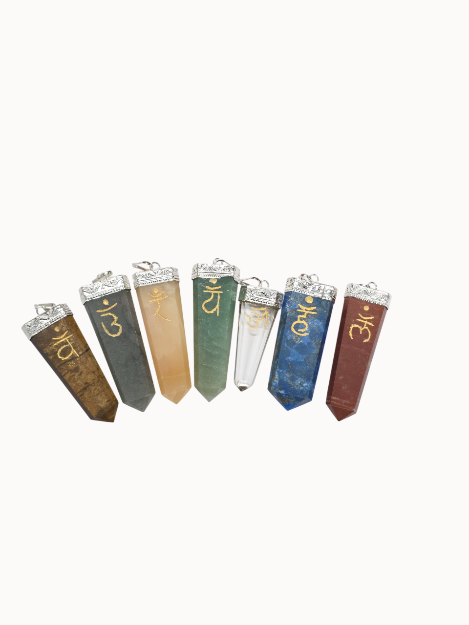 Natural Mixed Chakra Gemstone Reiki Engraved Flat Stick Pendant - Image 4