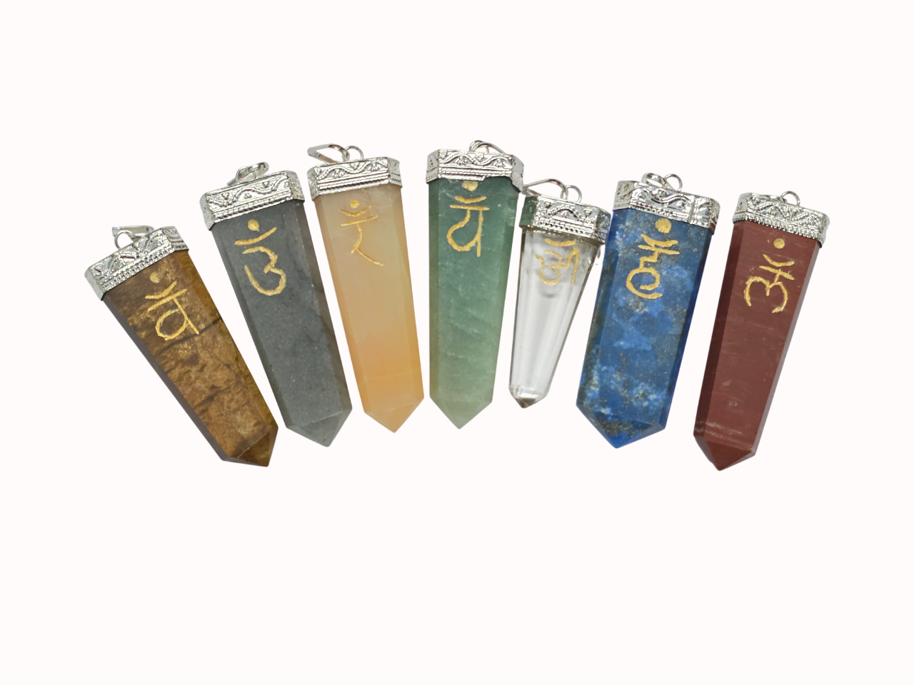 Natural Mixed Chakra Gemstone Reiki Engraved Flat Stick Pendant - Image 5