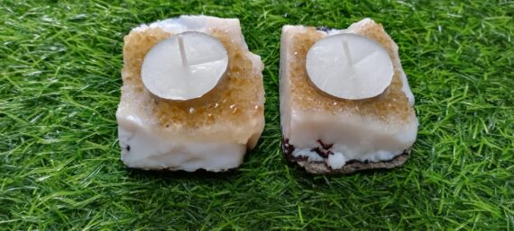 Natural Gemstone Citrine Cluster Candle Holder