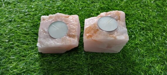 Natural Gemstone Rose Quartz Polished Candle Holder
