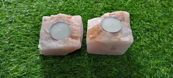 Natural Gemstone Rose Quartz Polished Candle Holder