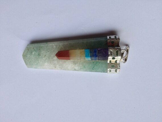 Natural Green Aventurine With Chakra Bonded Pencil Flat Stick Pendant