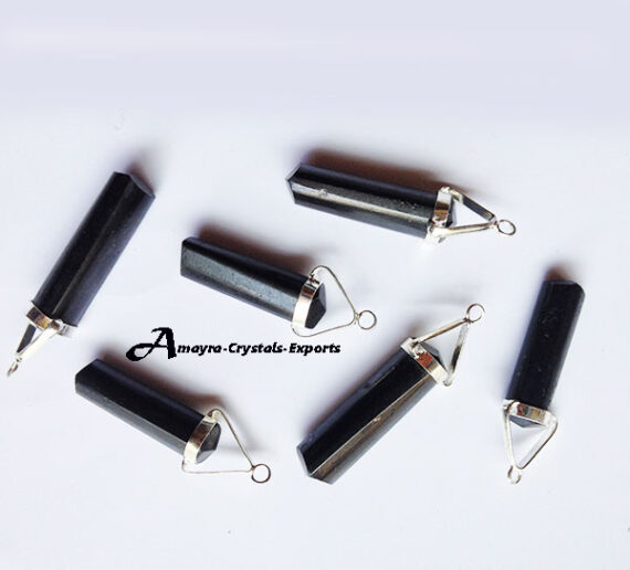 Natural Gemstone Black Tourmaline Pointer Pencil Pendant