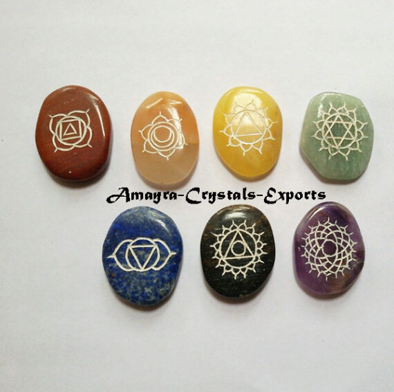 Gemstone 7 Chakra Engraved Oval Set