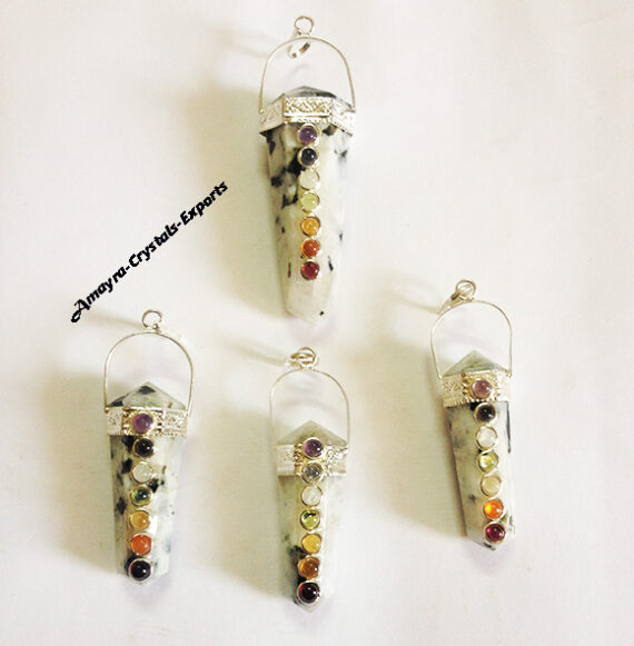 Gemstone Natural Rainbow Moonstone Chakra Double Point Pencil Pendant