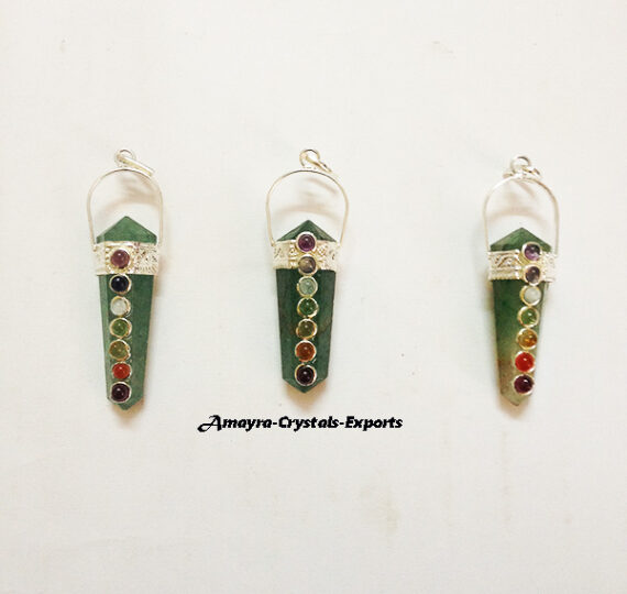 Gemstone Natural Green Aventurine Chakra Double Point Pencil Pendant