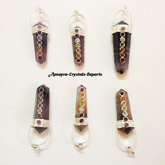 Gemstone Natural Amethyst Chakra Double Point Pencil Pendant