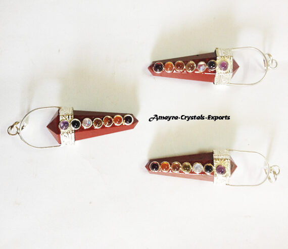 Gemstone Natural Red Jasper Chakra Double Point Pencil Pendant