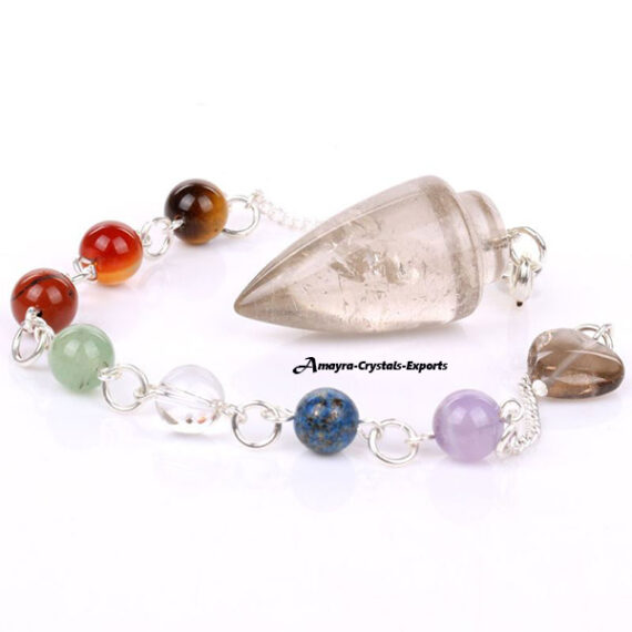 Gemstone Crystal Quartz Cone Pendulum with Chakra Chain