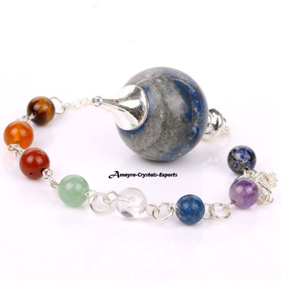 Gemstone Natural Lapis Lazuli Ball Pendulum with Chakra Chain