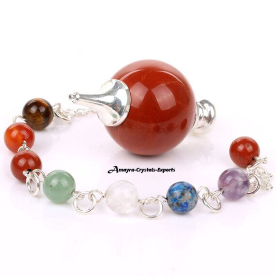 Gemstone Natural Red Jasper Ball Pendulum with Chakra Chain