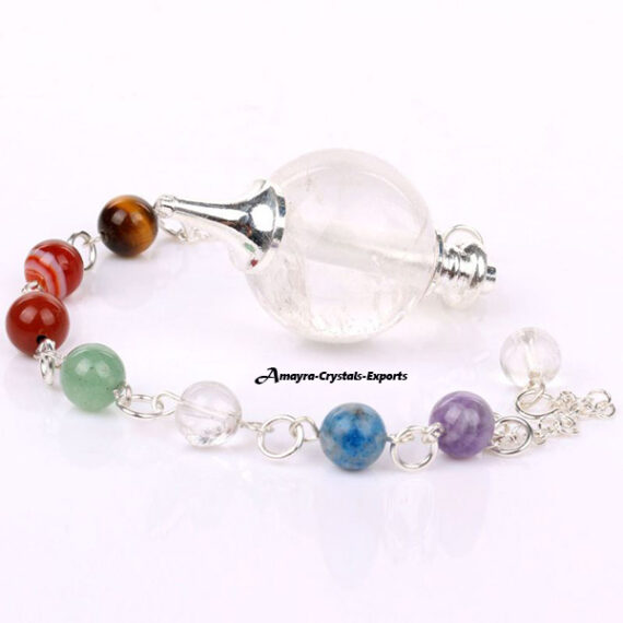 Gemstone Crystal Quartz Ball Pendulum with Chakra Chain