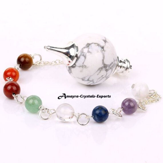 Gemstone Howlite Ball Pendulum with Chakra Chain