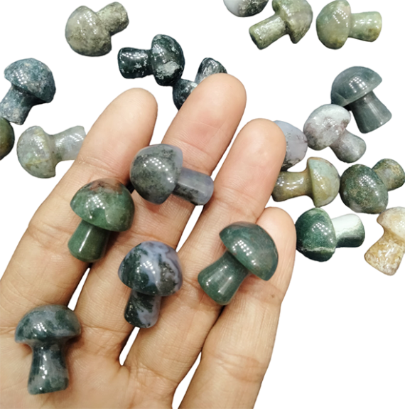 Gemstone Moss Agate Baby Mushroom