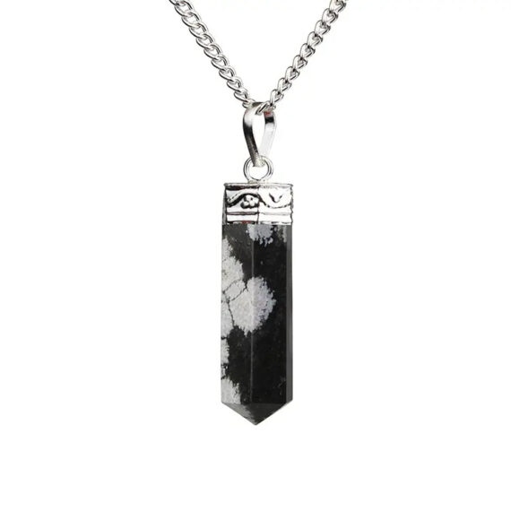 Gemstone Natural Snowflake Obsidian Cap Pencil Pendant