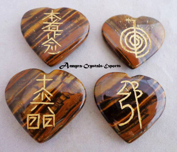 Gemstone Tiger Eye 4 Piece Heart Shape Reiki Set