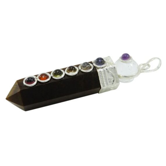 Gemstone Natural Black Tourmaline Chakra Cap Pencil Pendant
