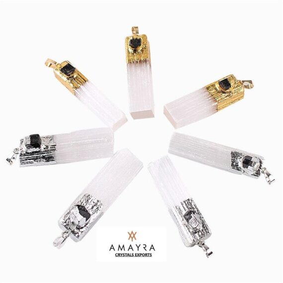 Gemstone Natural Selenite Cap Flat Stick Pendant