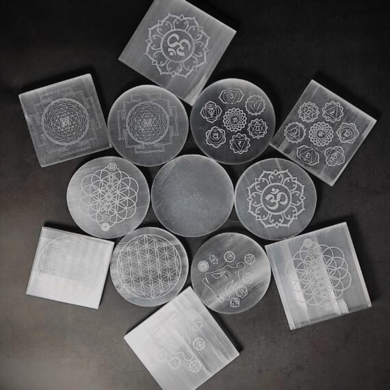Gemstone Selenite Engraved Chakra Charge Plates