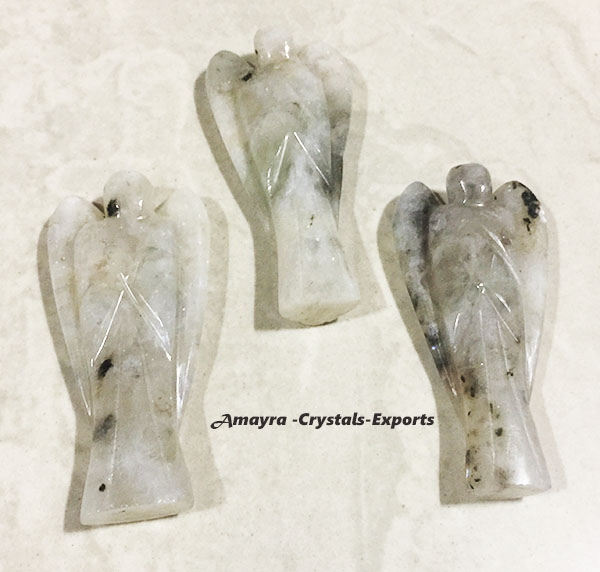 Natural Gemstone Rainbow Moonstone 3 Inch Angel - Image 3