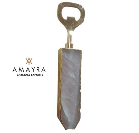 Natural Gemstone Rose Quartz Electroplated Golden Bottle Opener