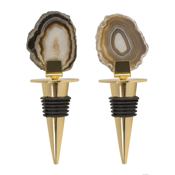 Natural Brown Agate Slice Electroplated Golden Bottle Stopper