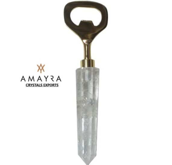 Natural Gemstone Crystal Quartz Golden Bottle Opener