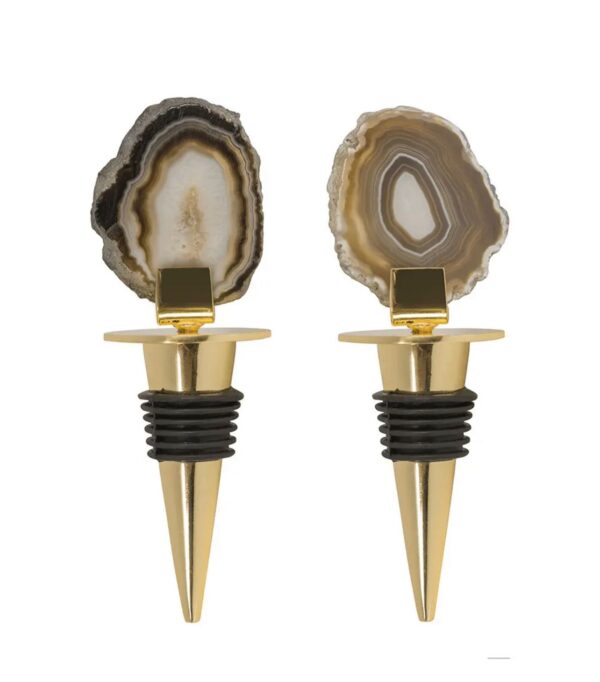 Natural Brown Agate Slice Electroplated Golden Bottle Stopper - Image 3